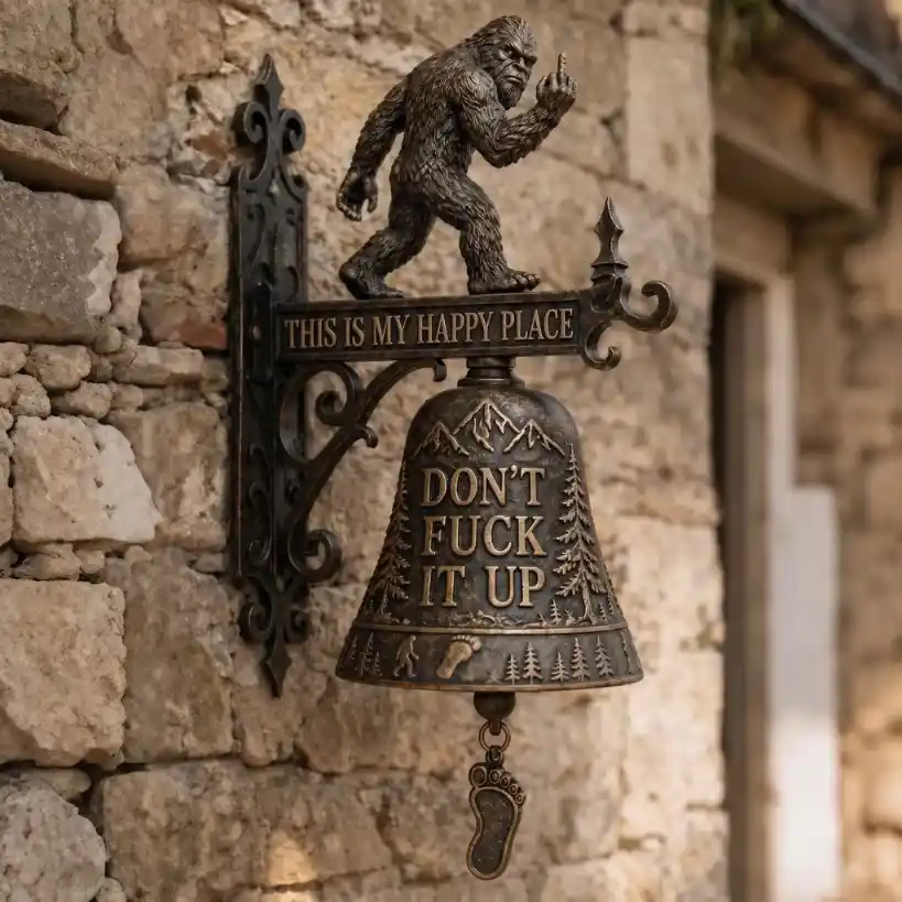 Bigfoot Middle Finger Wall Bell This Is My Happy Place Funny Decor
